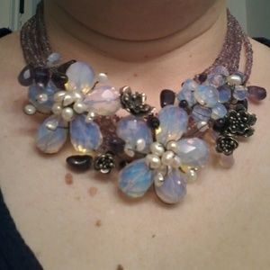 Amethyst, opalite, pearl, silver 18" necklace ♥